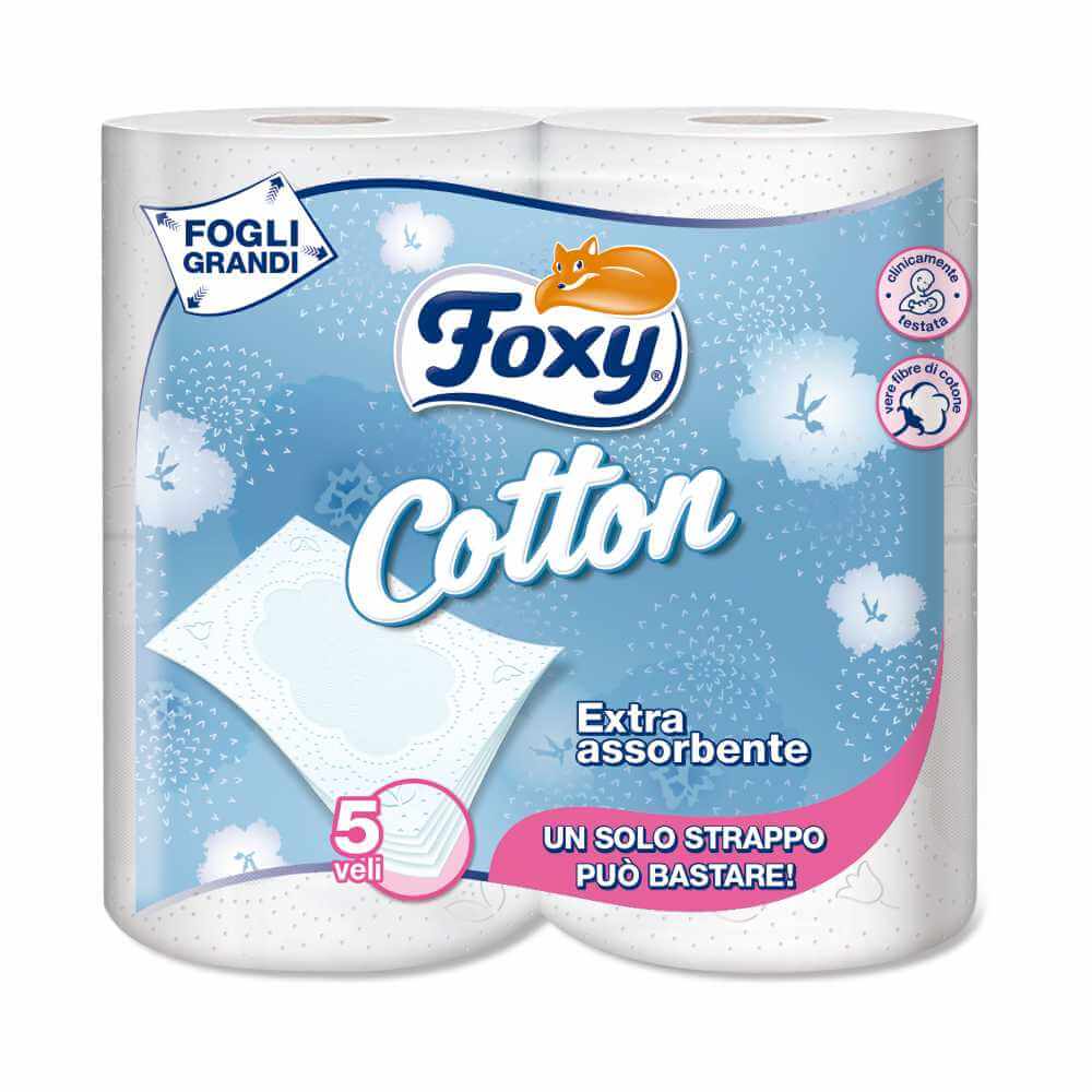 Carta igienica Foxy Cotton 4 rotoli 5 veli Extra assorbente